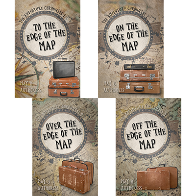Suitcase, map, globe, adventure premade book covers
