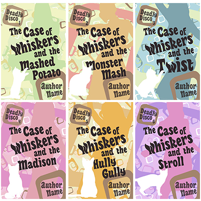 cozy mystery premade book cover set for sale seventies disco cat dances