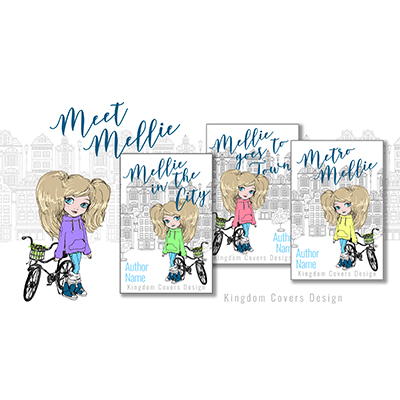 girl bicycle town city metro middle grade children's fiction premade book cover set