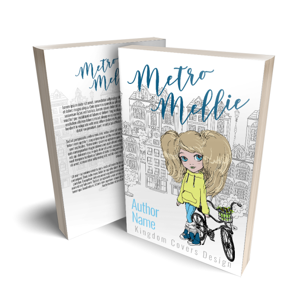 middle grade premade book cover for sale female protagonist with bicycle in city